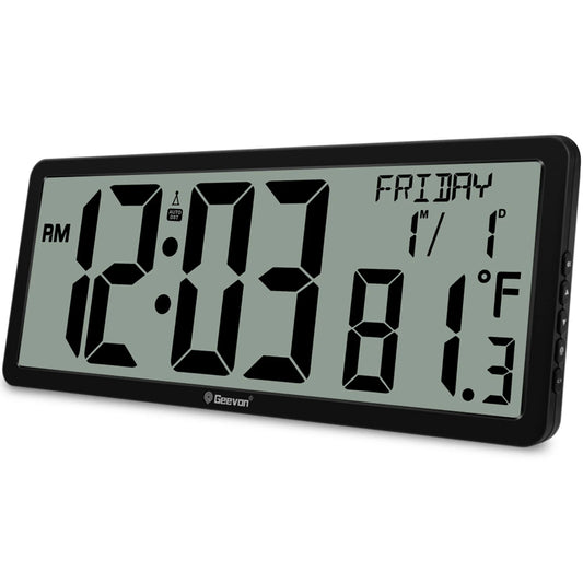 Digital clock with time, date, and temperature display on a white background