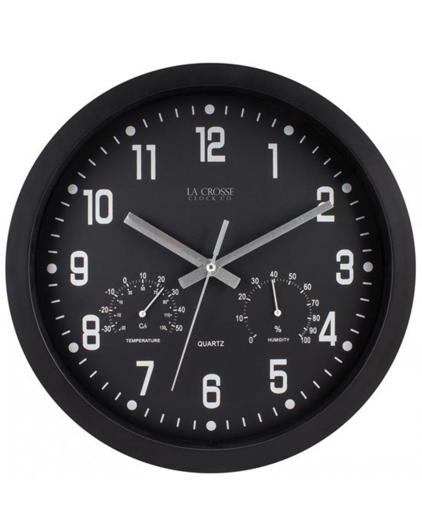 404-2631 La Crosse 30cm Inkwell Wall Clock with Temp and Humidity