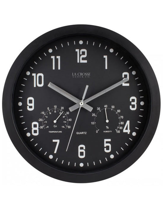 404-2631 La Crosse 30cm Inkwell Wall Clock with Temp and Humidity