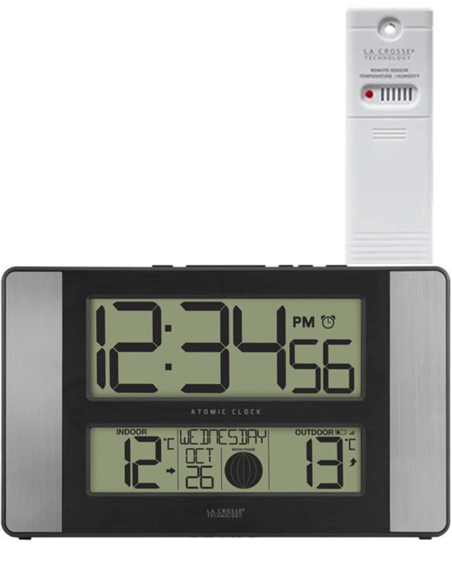 513-1417AL La Crosse Moon Phase Digital Wall Clock with In/Outdoor Temp