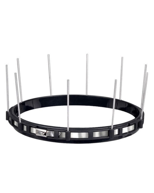 Black metal ring with multiple spikes on a white background