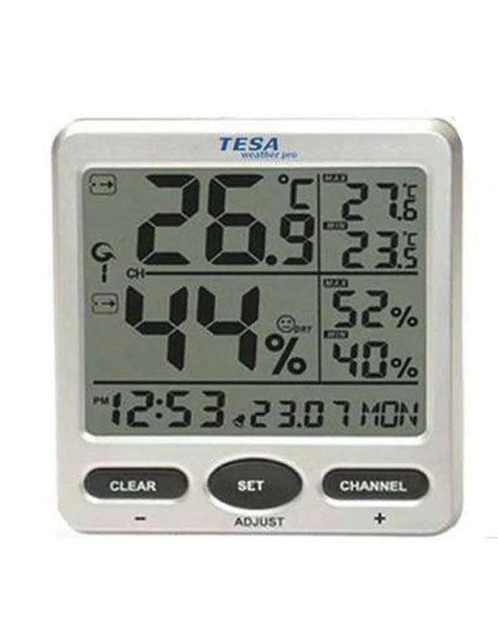 Digital thermometer and humidity meter with TESA branding on a white background
