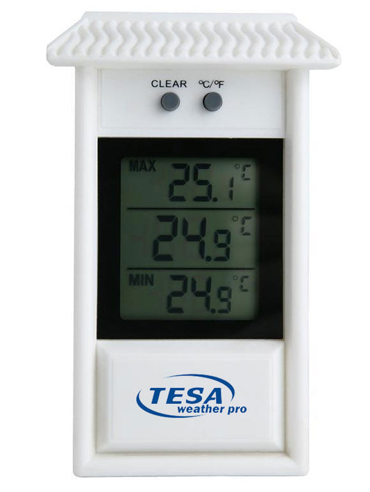 Digital thermometer with TESA logo on a white background
