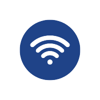 Wi-Fi symbol in a blue circle on a white background