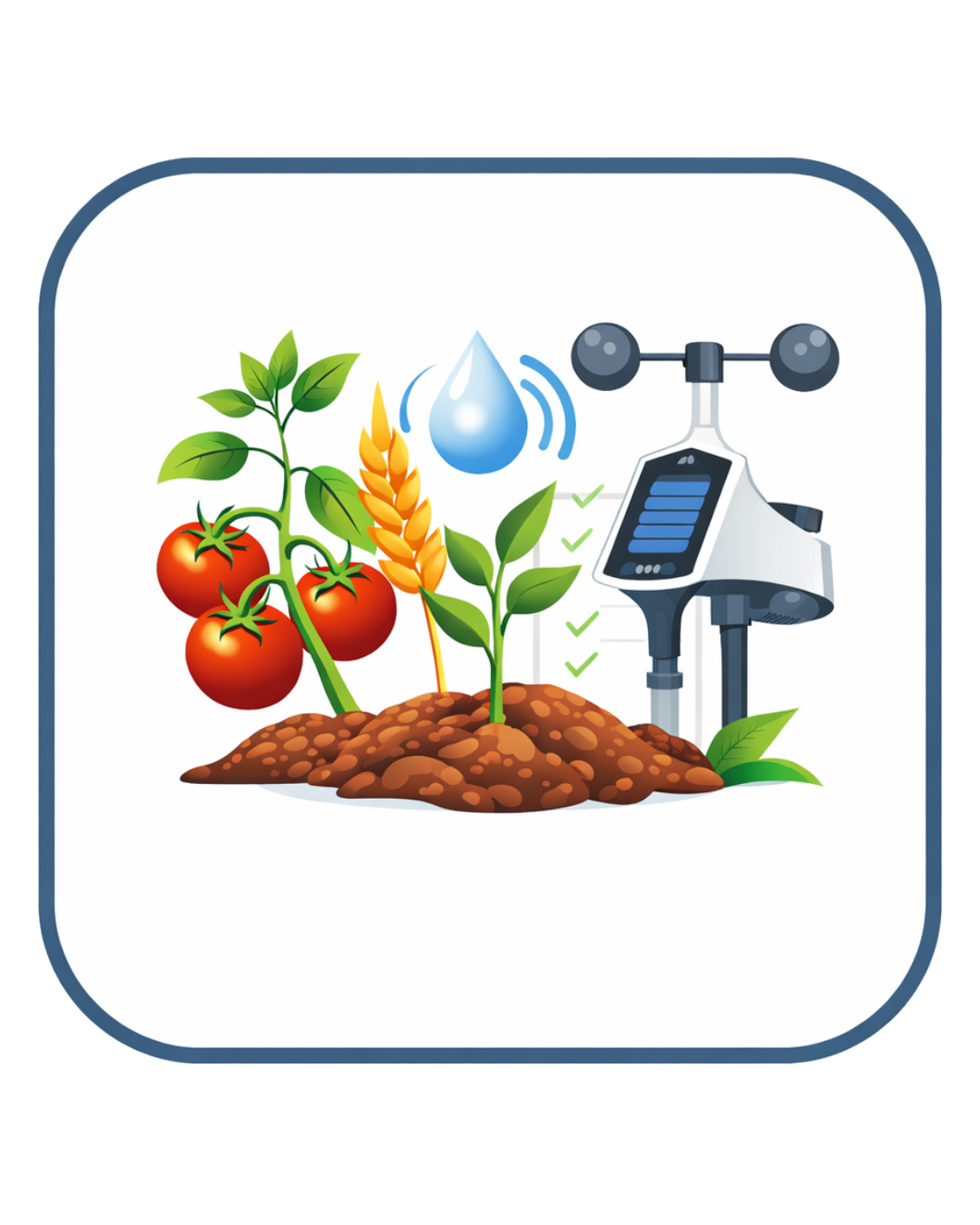 Icon of a weather station with plants, tomatoes, and soil on a white background