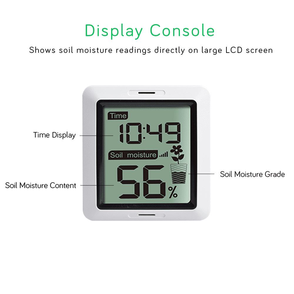 Display console that shows time, soil moisture content and soil moisture grade