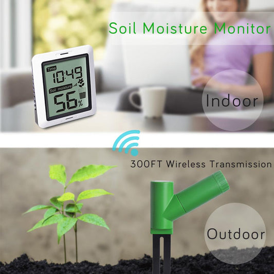 Image of the soil moisture monitor in the ground with a 300 foot wireless transmission